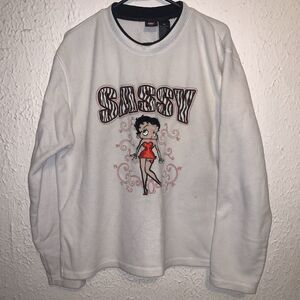 Vintage 2007 Betty Boop Sassy Cartoon White Fleece Pullover Sweatshirt XL